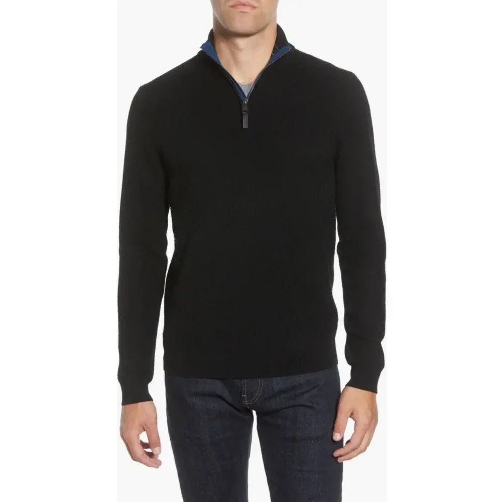 Ted Baker Blue Wool Blend Sweater (Men’s XL/XXL) Tunnel 1/4 Zip Slim Fit
